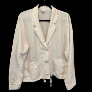 J. Jill White Linen Blend Drawstring Hem Blazer Jacket Sz M Coastal Lagenlook
